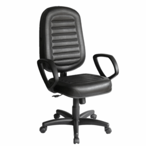 Cadeira Presidente Rubi Gomada preta com base giratória e braços fixos